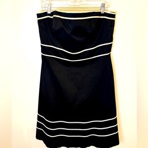 White House Black Market Black Strapless Dress with White Piping